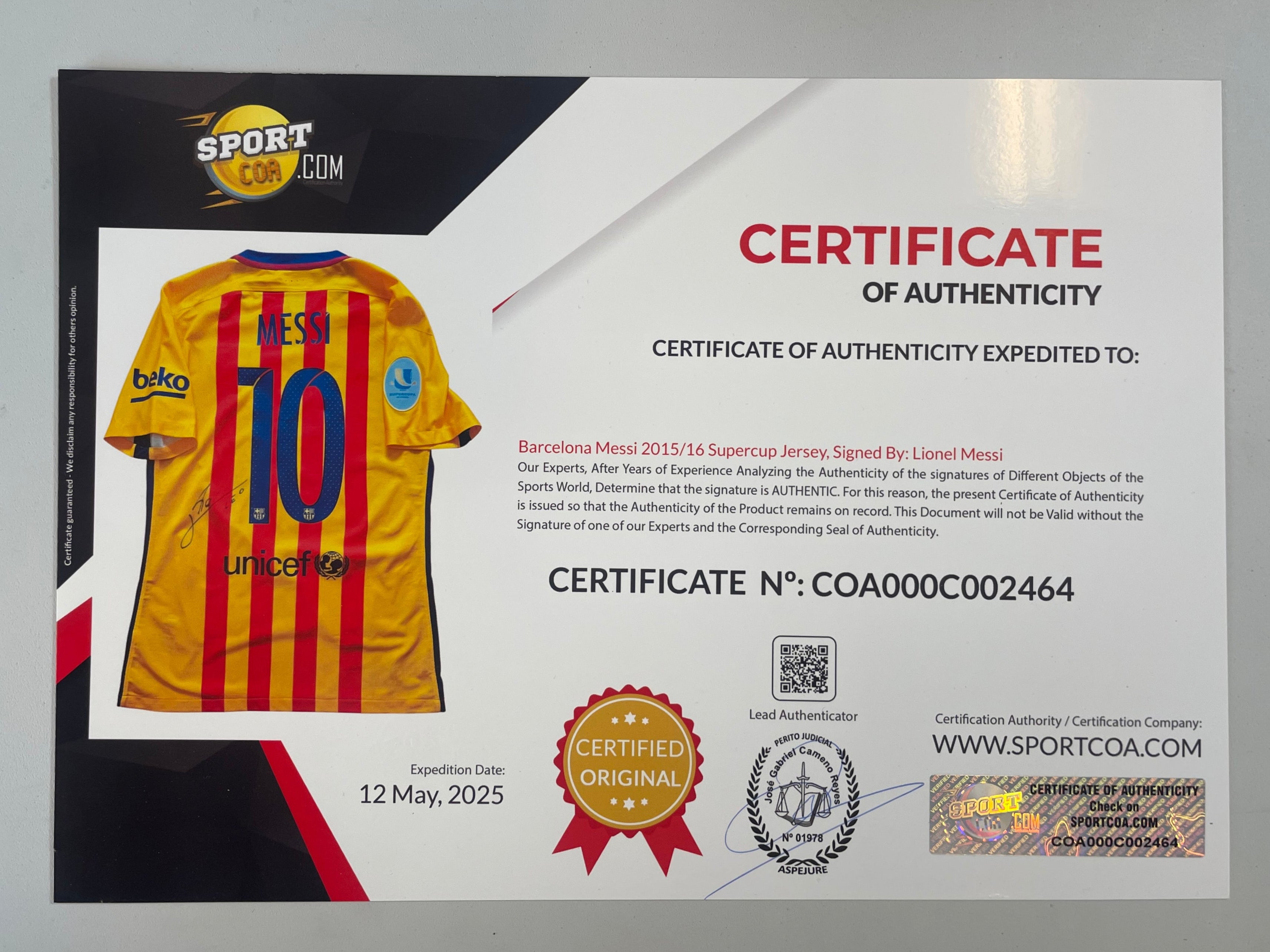 Lionel Messi Barcelona 15/16 MATCH ISSUE SIGNERET udebanetrøje - M