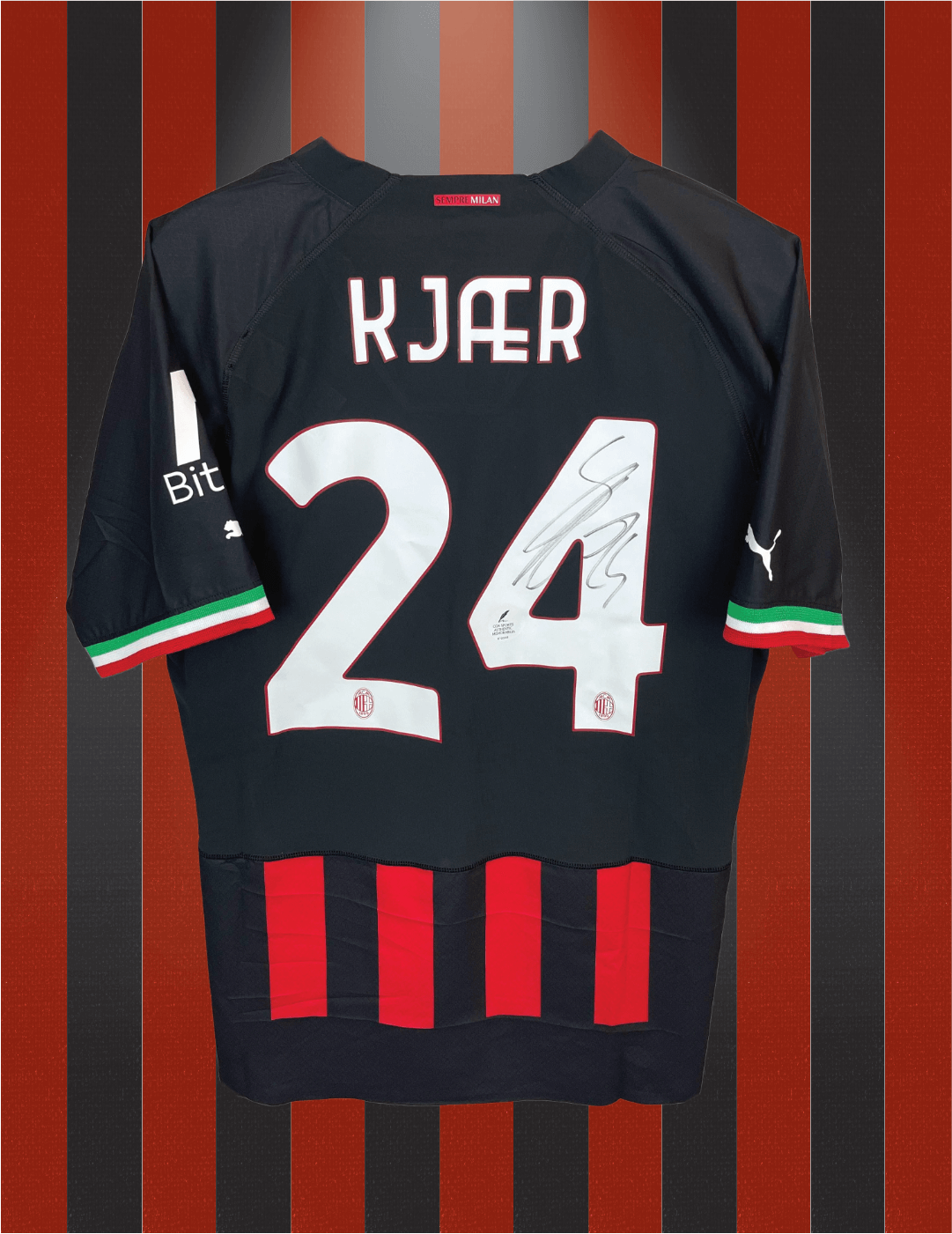 Simon Kjær AC Milan 22/23 SIGNERET hjemmebanetrøje - XL