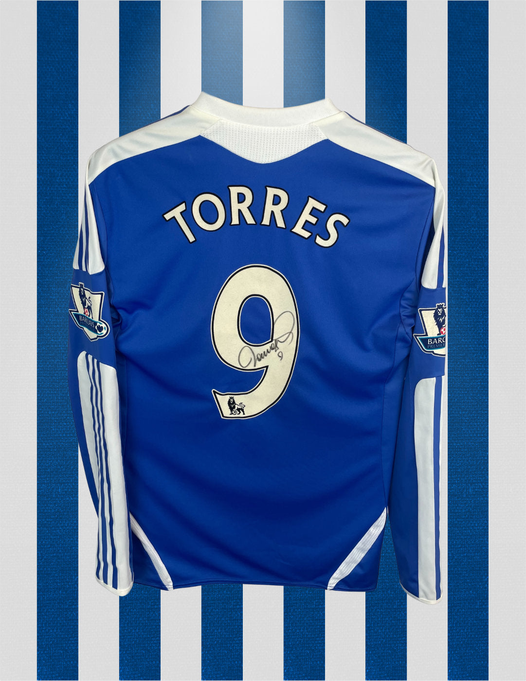 Fernando Torres Chelsea 11/12 SIGNERET Matchissue langærmet hjemmebanetrøje - L