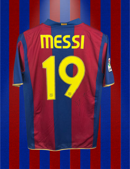 Lionel Messi Barcelona 07/08 SIGNERET hjemmebanetrøje - M